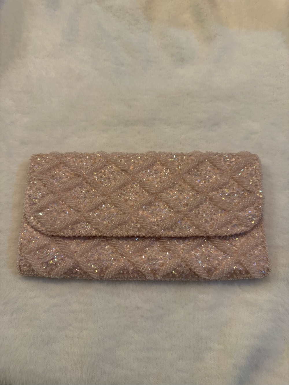 Vintage Safco Sparklinge Pink Blush Beaded Envelope Clutch